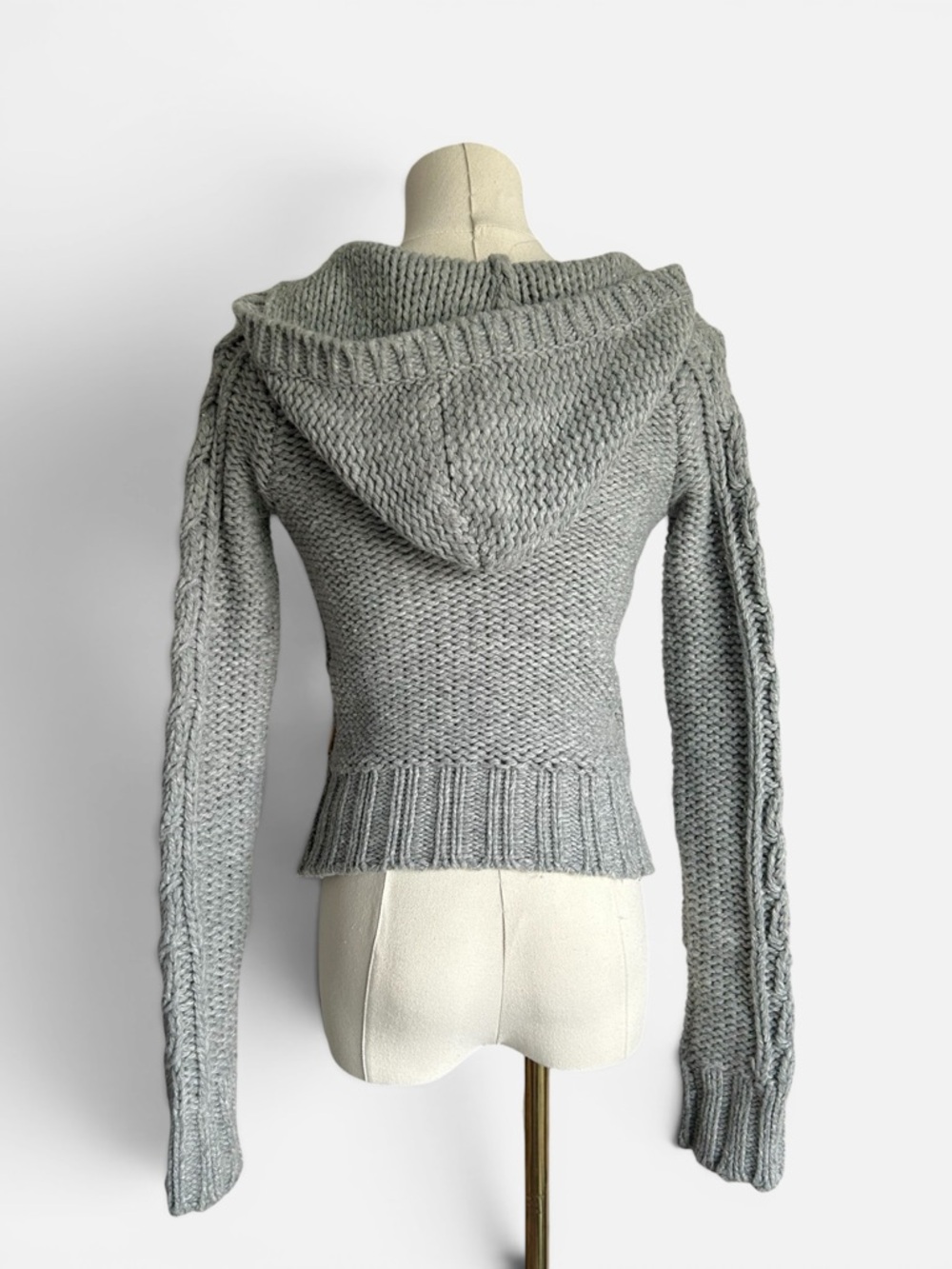 Hollister Vintage Y2k Grey Cable Knit Sweater Hoodie XS - Picture 3 of 8